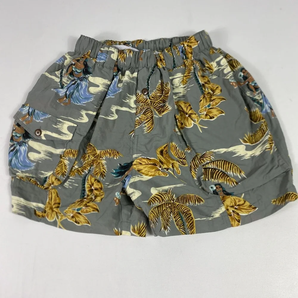 Tommy Bahama Shorts Mens‎ Large Gray Hula Girl Hawaiian Swim Trunks Mesh Lined